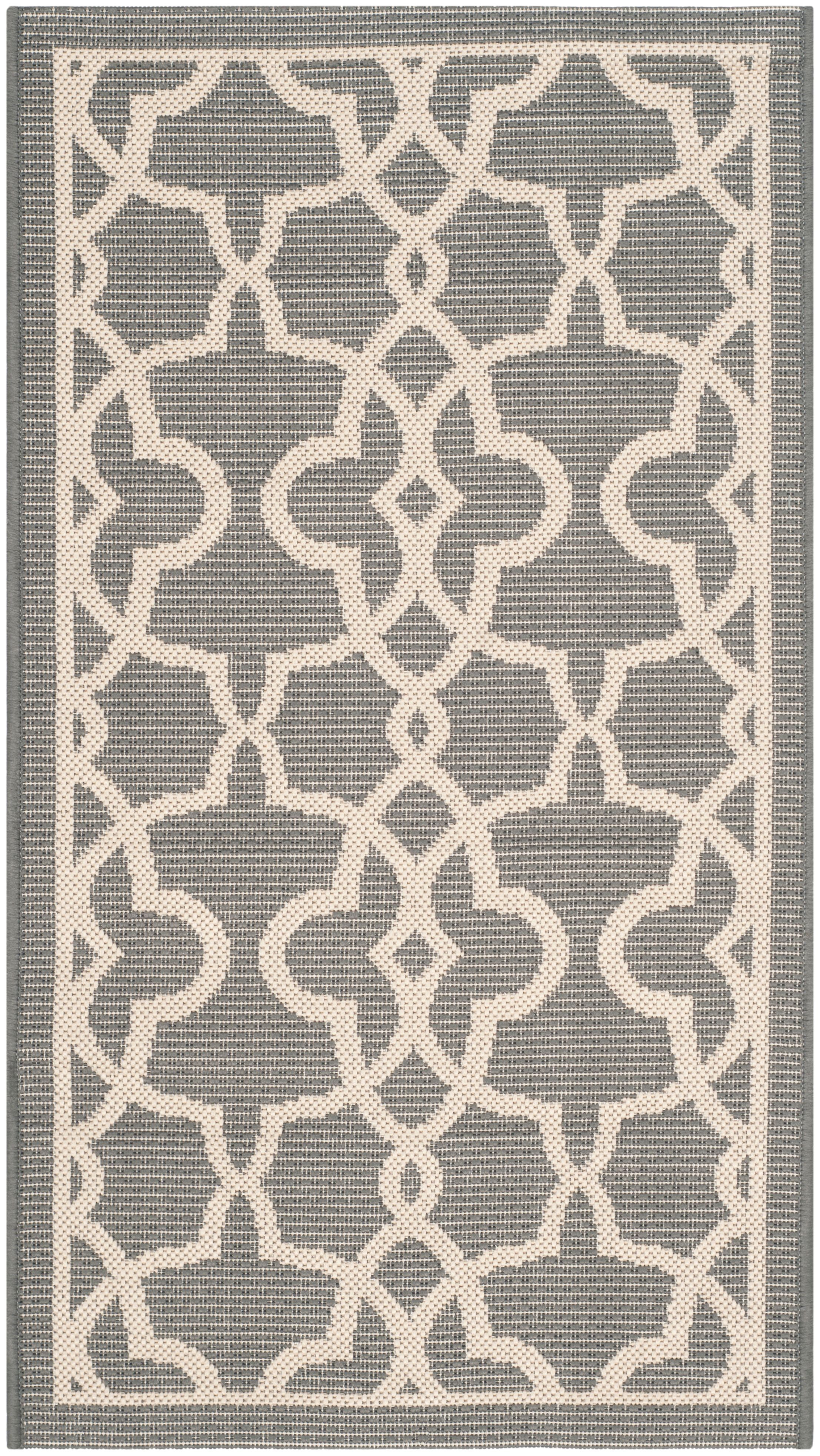 Reversible Grey-Beige Synthetic 2'7" x 5' Indoor/Outdoor Rug
