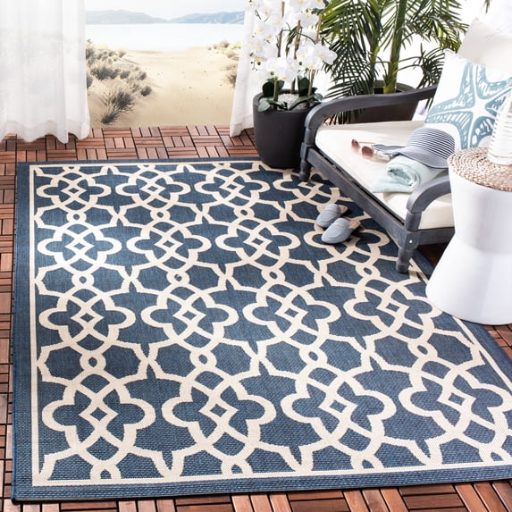 Safavieh Courtyard Carlos Oriental Indoor/Outdoor Area Rug, Navy/Beige, 2' x 3'7"