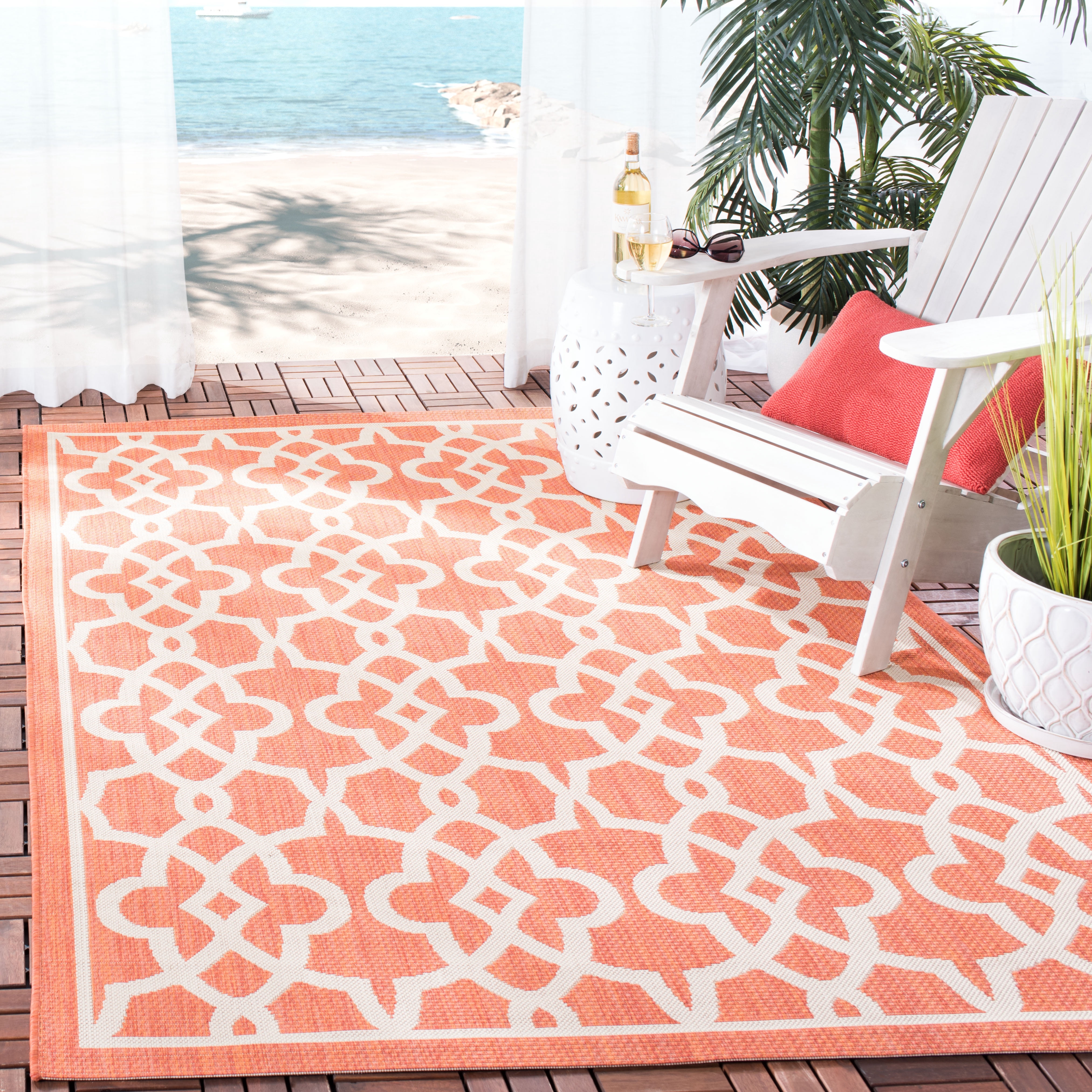 Safavieh Courtyard Carlos Oriental Indoor/Outdoor Area Rug, Terracotta/Beige, 4' x 5'7"