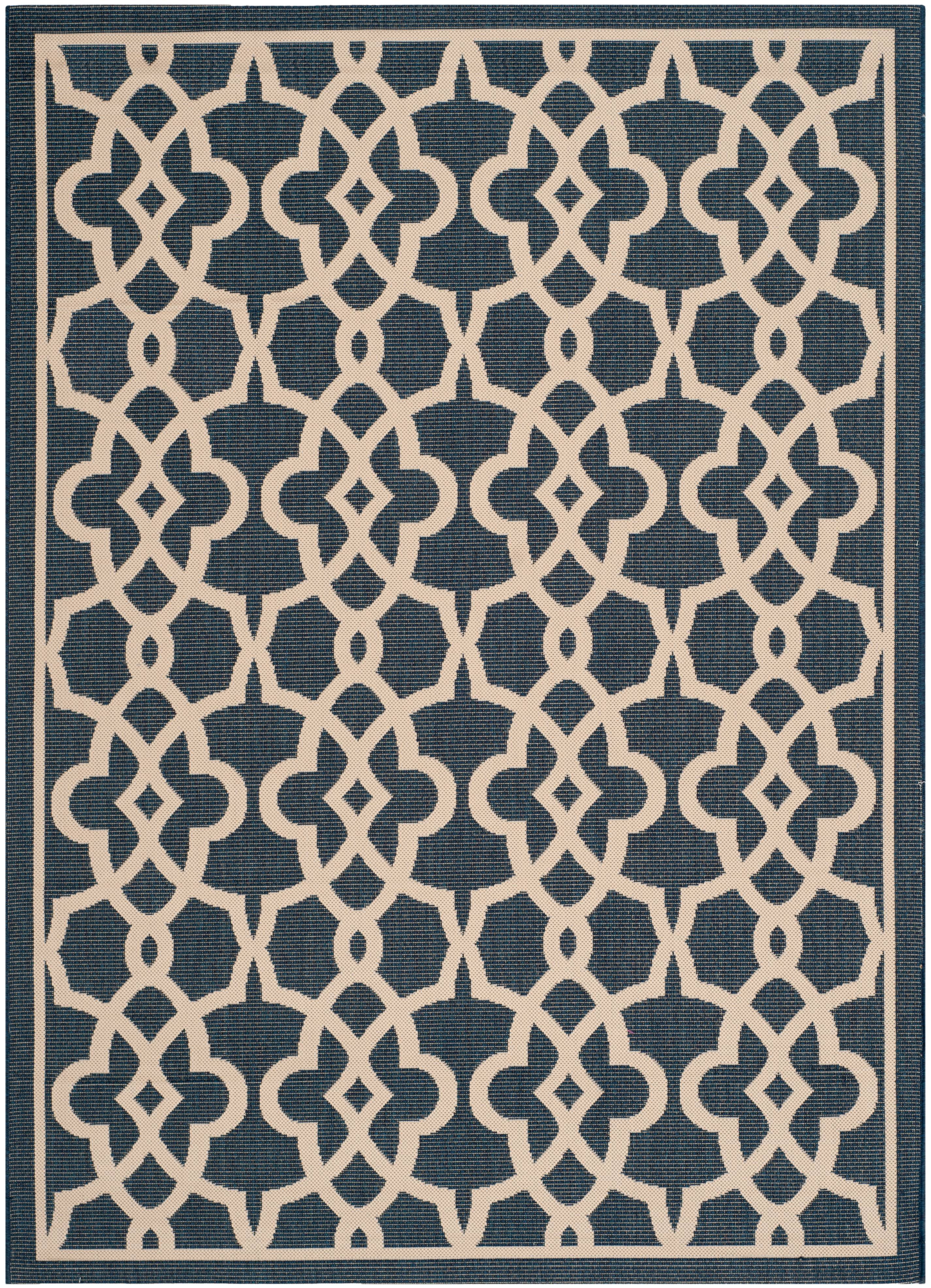 Navy and Beige Geometric Synthetic Area Rug, 4' x 5'7"