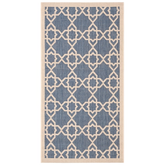 SAFAVIEH Courtyard Carol Geometric Indoor/Outdoor Area Rug, 2'7" x 5', Blue/Beige