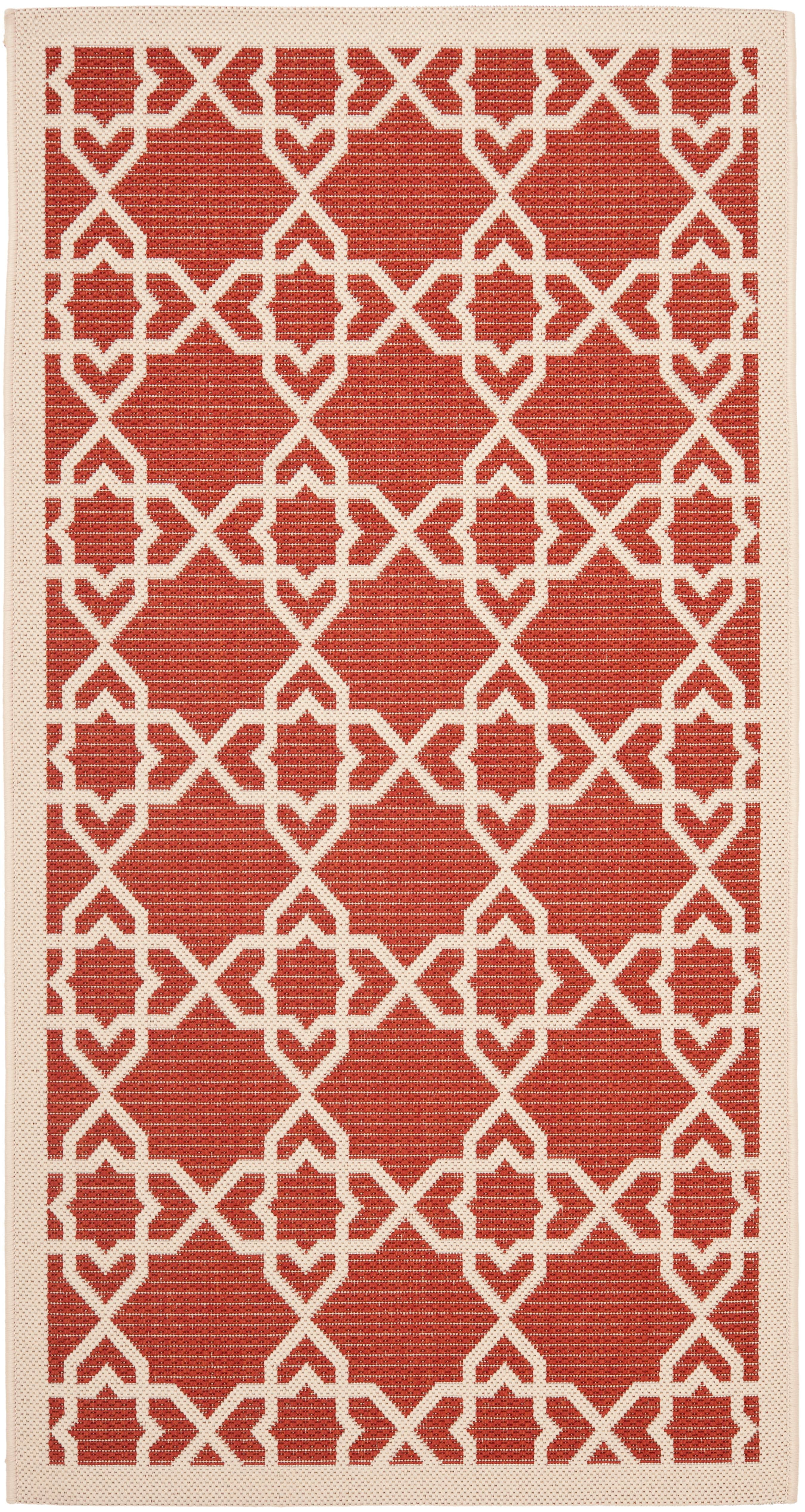 Radiant Red and Beige Easy-Care Round Synthetic Area Rug