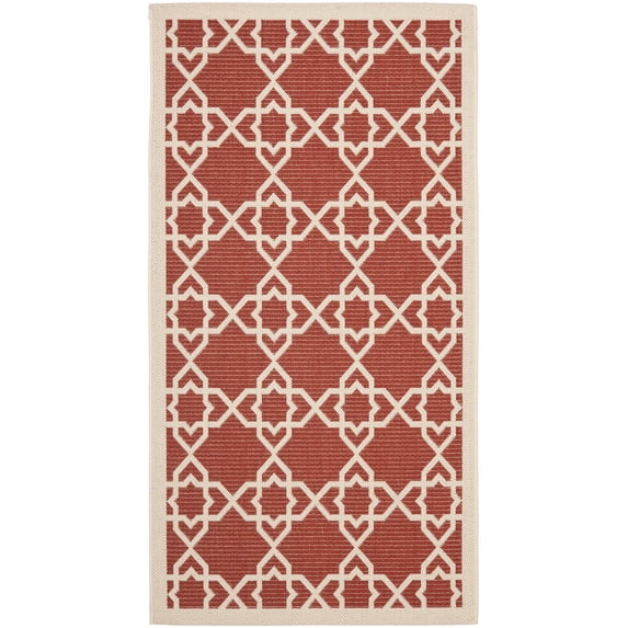 SAFAVIEH Courtyard Carol Geometric Indoor/Outdoor Area Rug, 2'7" x 5', Red/Beige