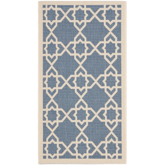 SAFAVIEH Courtyard Carol Geometric Indoor/Outdoor Area Rug, 2' x 3'7", Blue/Beige