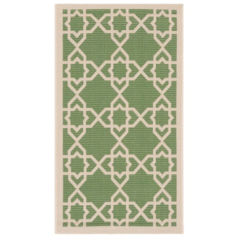 SAFAVIEH Courtyard Carol Geometric Indoor/Outdoor Area Rug, 2' x 3'7", Green/Beige