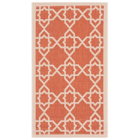 SAFAVIEH Courtyard Carol Geometric Indoor/Outdoor Area Rug, 2' x 3'7", Terracotta/Beige