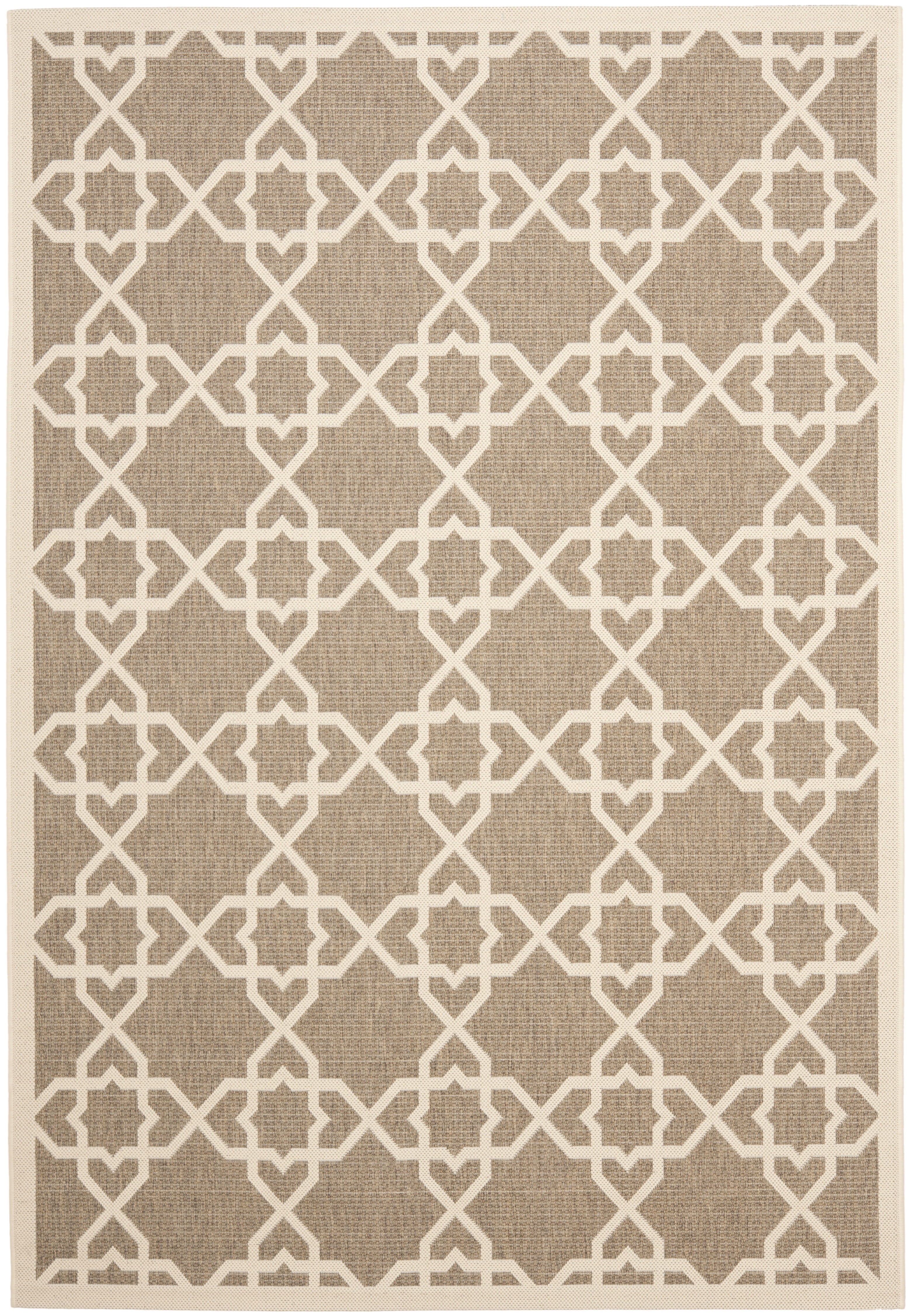 Taupe Greige Geometric Low Pile Outdoor Area Rug