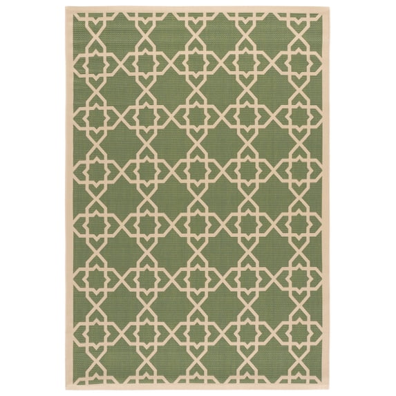 SAFAVIEH Courtyard Carol Geometric Indoor/Outdoor Area Rug, 4' x 5'7", Green/Beige