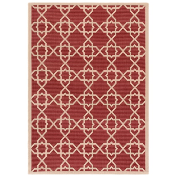SAFAVIEH Courtyard Carol Geometric Indoor/Outdoor Area Rug, 4' x 5'7", Red/Beige