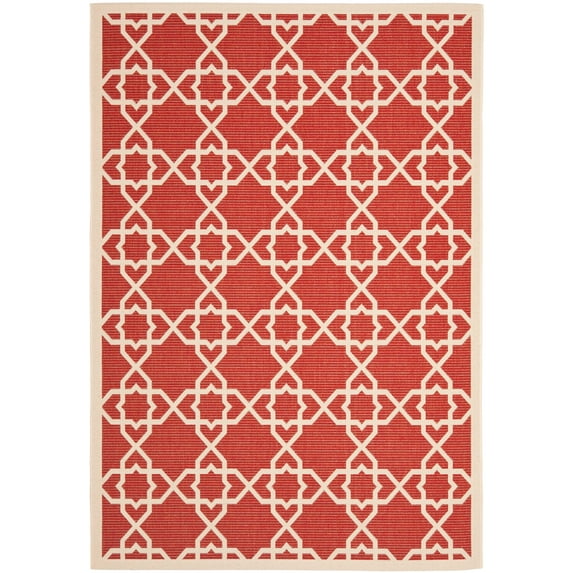 SAFAVIEH Courtyard Carol Geometric Indoor/Outdoor Area Rug, 4' x 5'7", Red/Beige