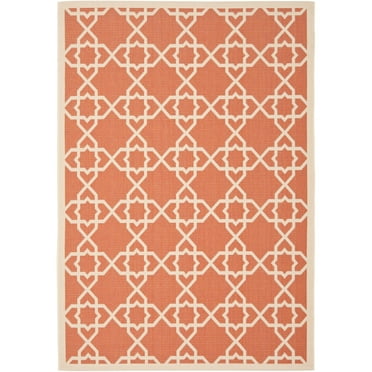 SAFAVIEH Courtyard Carol Geometric Indoor/Outdoor Area Rug, 4' x 5'7", Terracotta/Beige