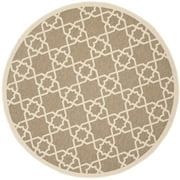 SAFAVIEH Courtyard Carol Geometric Indoor/Outdoor Area Rug, 5'3" x 5'3" Round, Brown/Beige