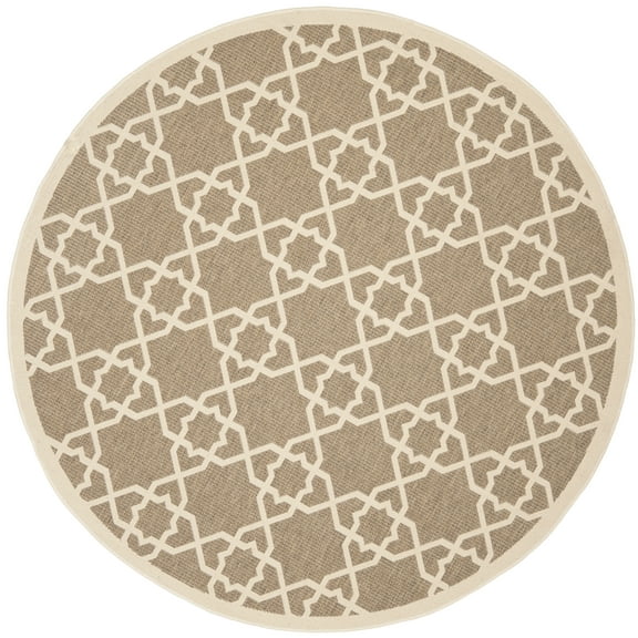 SAFAVIEH Courtyard Carol Geometric Indoor/Outdoor Area Rug, 5'3" x 5'3" Round, Brown/Beige