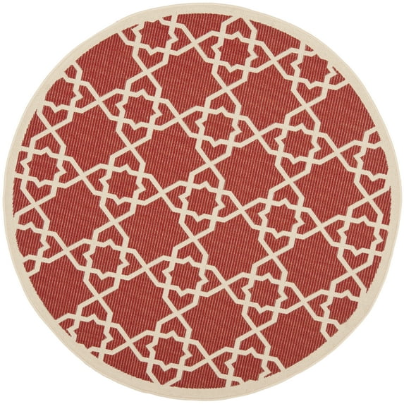 SAFAVIEH Courtyard Carol Geometric Indoor/Outdoor Area Rug, 5'3" x 5'3" Round, Red/Beige
