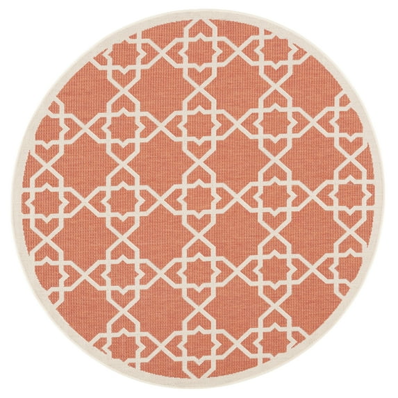 SAFAVIEH Courtyard Carol Geometric Indoor/Outdoor Area Rug, 5'3" x 5'3" Round, Terracotta/Beige