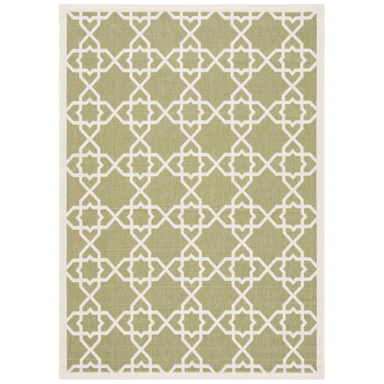 Geometric Green and Beige Synthetic Outdoor Area Rug 5'3" x 7'7"