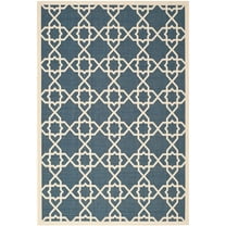 SAFAVIEH Courtyard Carol Geometric Indoor/Outdoor Area Rug, 5'3" x 7'7", Navy/Beige