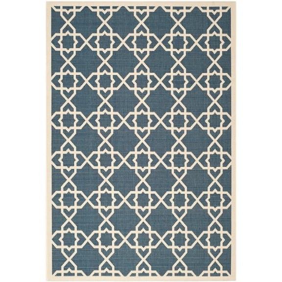 SAFAVIEH Courtyard Carol Geometric Indoor/Outdoor Area Rug, 5'3" x 7'7", Navy/Beige