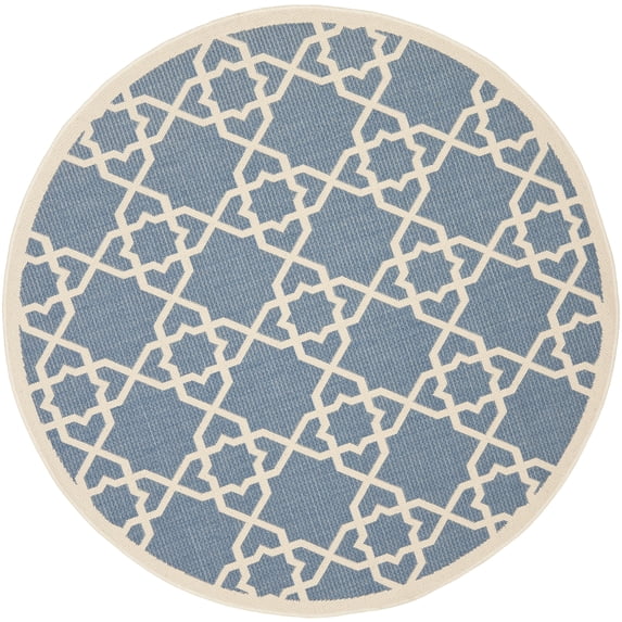 SAFAVIEH Courtyard Carol Geometric Indoor/Outdoor Area Rug, 6'7" x 6'7" Round, Blue/Beige