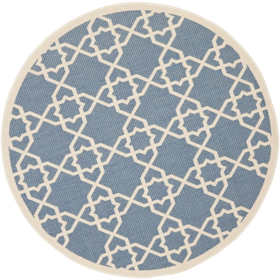 SAFAVIEH Courtyard Carol Geometric Indoor/Outdoor Area Rug, 6'7" x 6'7" Round, Blue/Beige