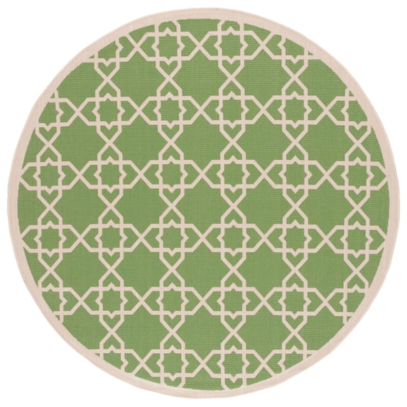 SAFAVIEH Courtyard Carol Geometric Indoor/Outdoor Area Rug, 6'7" x 6'7" Round, Green/Beige