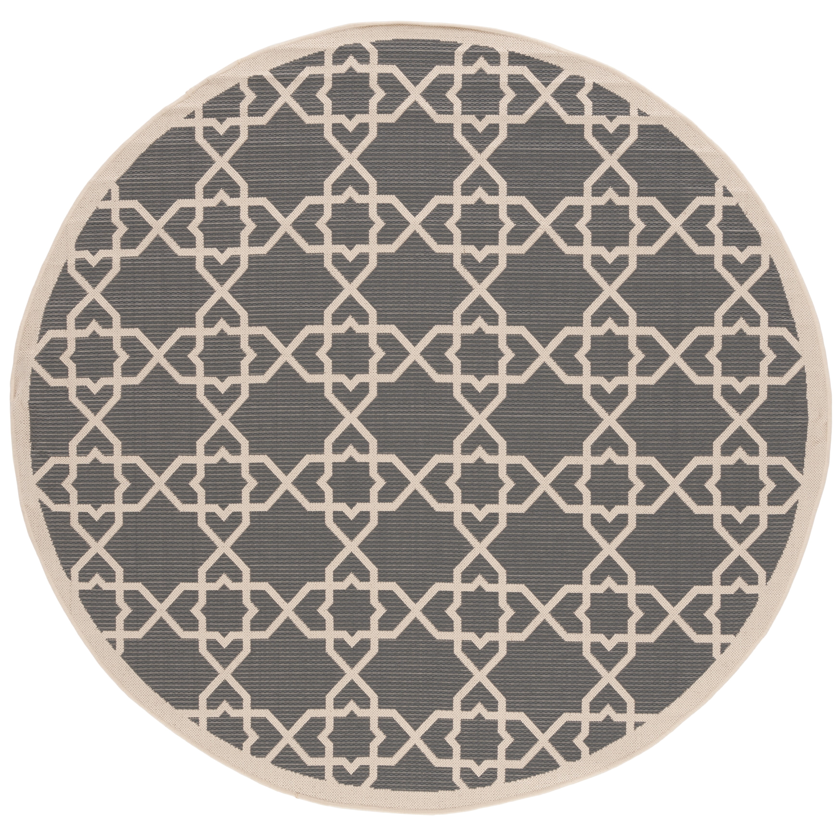 SAFAVIEH Courtyard Carol Geometric Indoor/Outdoor Area Rug, 6'7" x 6'7" Round, Grey/Beige