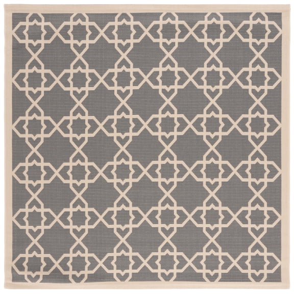 SAFAVIEH Courtyard Carol Geometric Indoor/Outdoor Area Rug, 6'7" x 6'7" Square, Grey/Beige