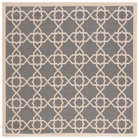 SAFAVIEH Courtyard Carol Geometric Indoor/Outdoor Area Rug, 6'7" x 6'7" Square, Grey/Beige