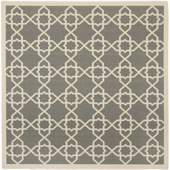 SAFAVIEH Courtyard Carol Geometric Indoor/Outdoor Area Rug, 6'7" x 6'7" Square, Grey/Beige