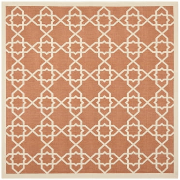 SAFAVIEH Courtyard Carol Geometric Indoor/Outdoor Area Rug, 6'7" x 6'7" Square, Terracotta/Beige