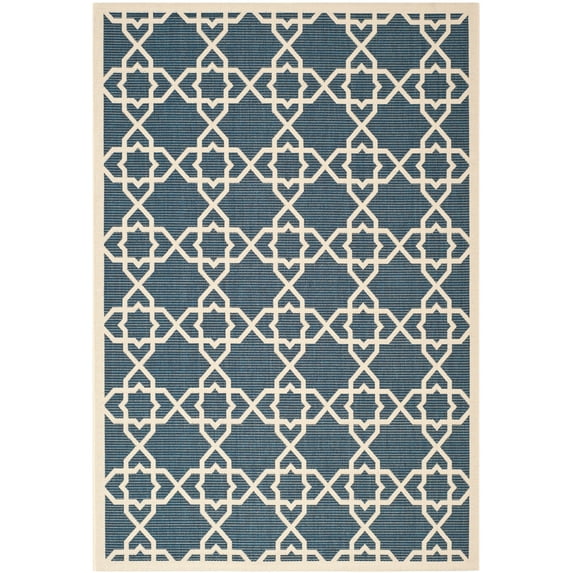 SAFAVIEH Courtyard Carol Geometric Indoor/Outdoor Area Rug, 6'7" x 9'6", Navy/Beige
