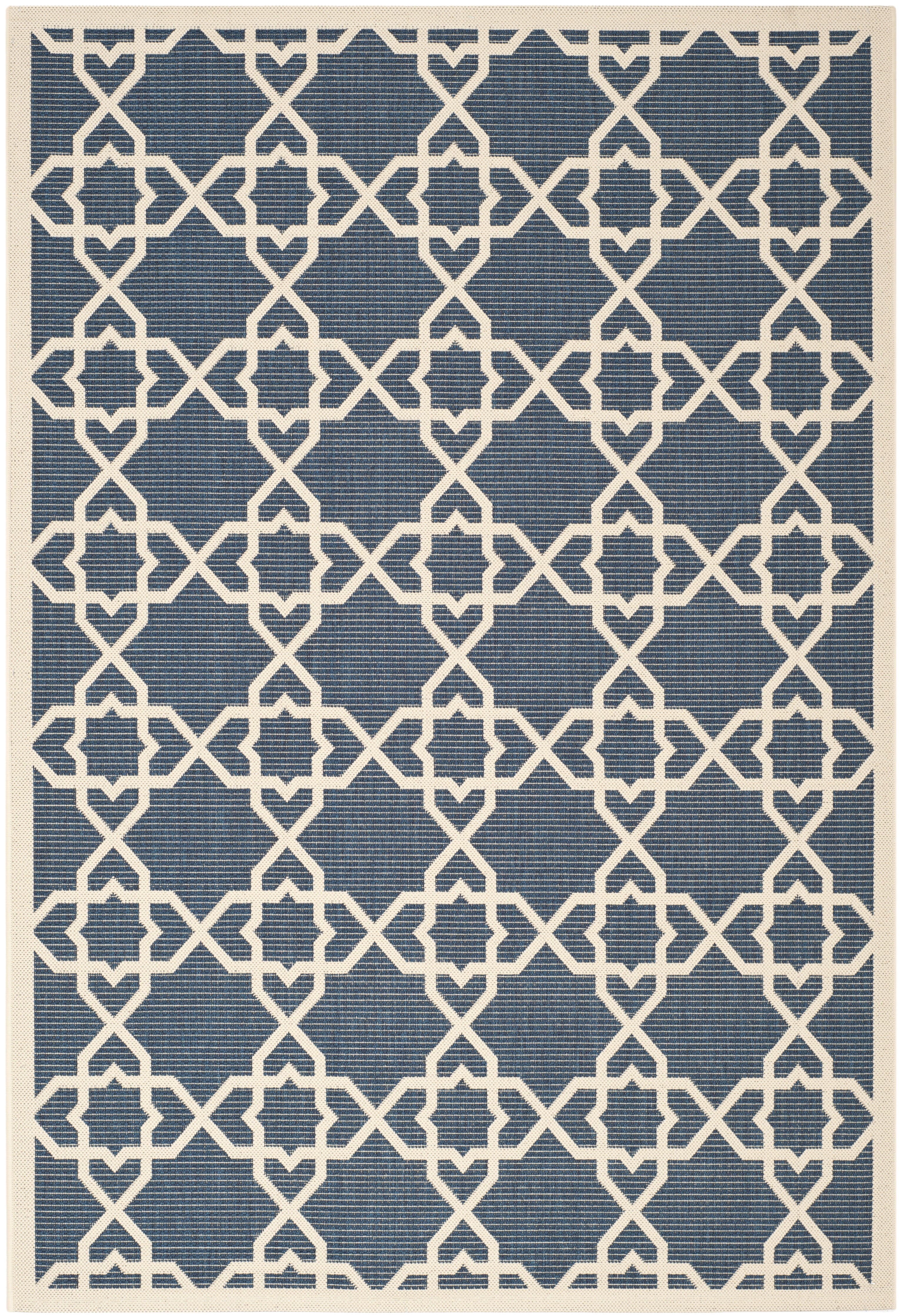 SAFAVIEH Courtyard Carol Geometric Indoor/Outdoor Area Rug, 6'7" x 9'6", Navy/Beige