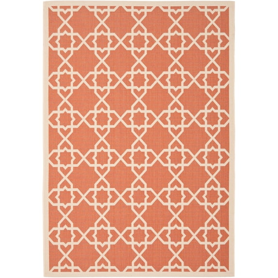 SAFAVIEH Courtyard Carol Geometric Indoor/Outdoor Area Rug, 6'7" x 9'6", Terracotta/Beige