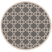 SAFAVIEH Courtyard Carol Geometric Indoor/Outdoor Area Rug, 7'10" x 7'10" Round, Grey/Beige