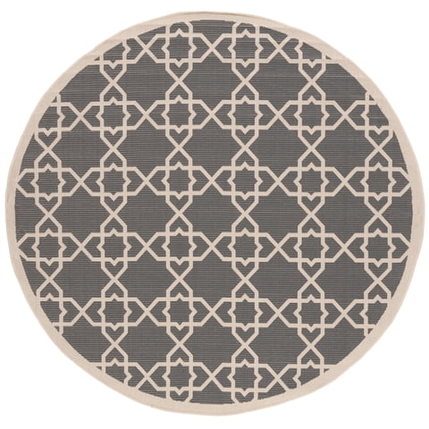 SAFAVIEH Courtyard Carol Geometric Indoor/Outdoor Area Rug, 7'10" x 7'10" Round, Grey/Beige