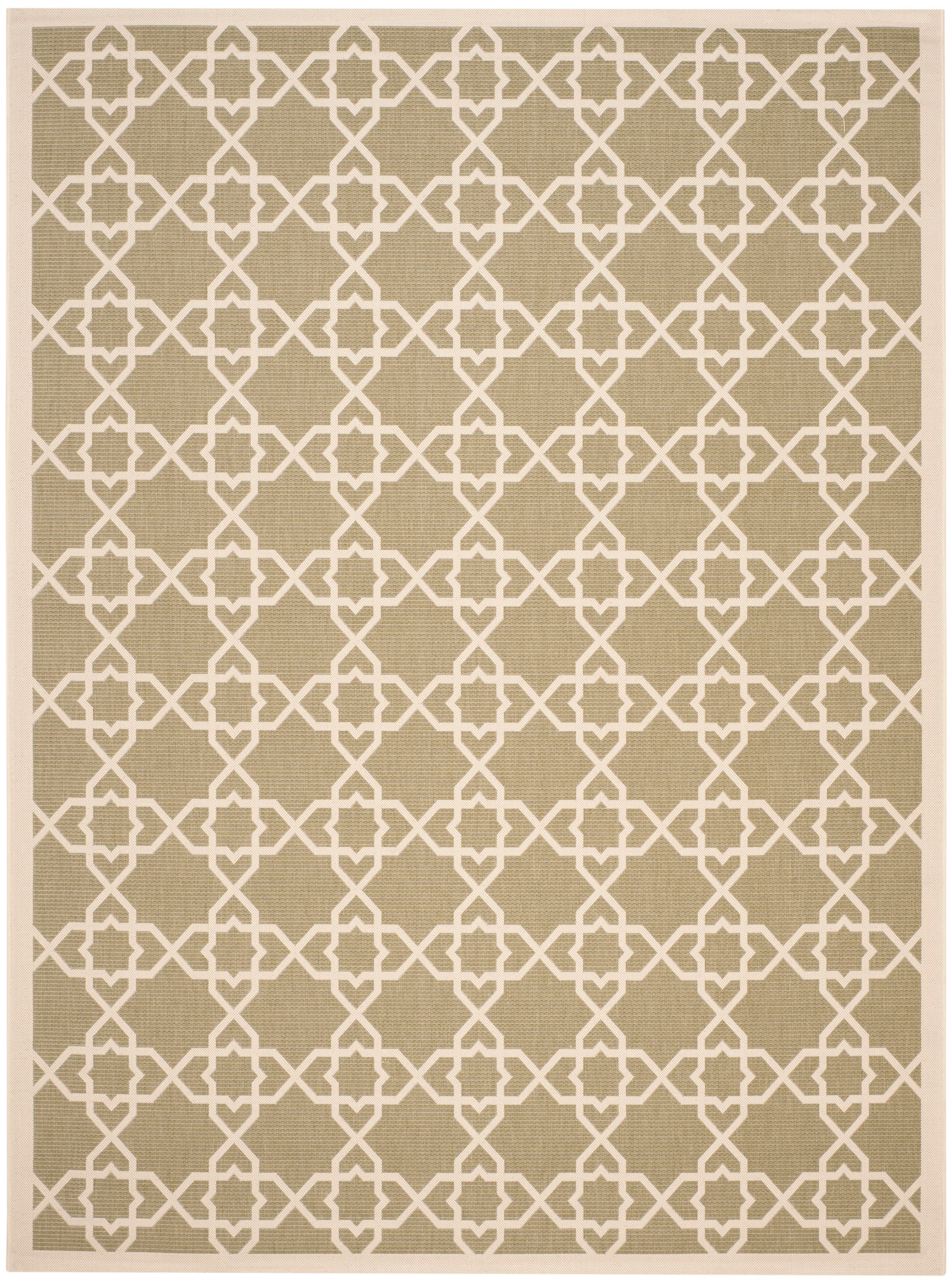 Green and Beige Geometric Low Pile Outdoor Area Rug