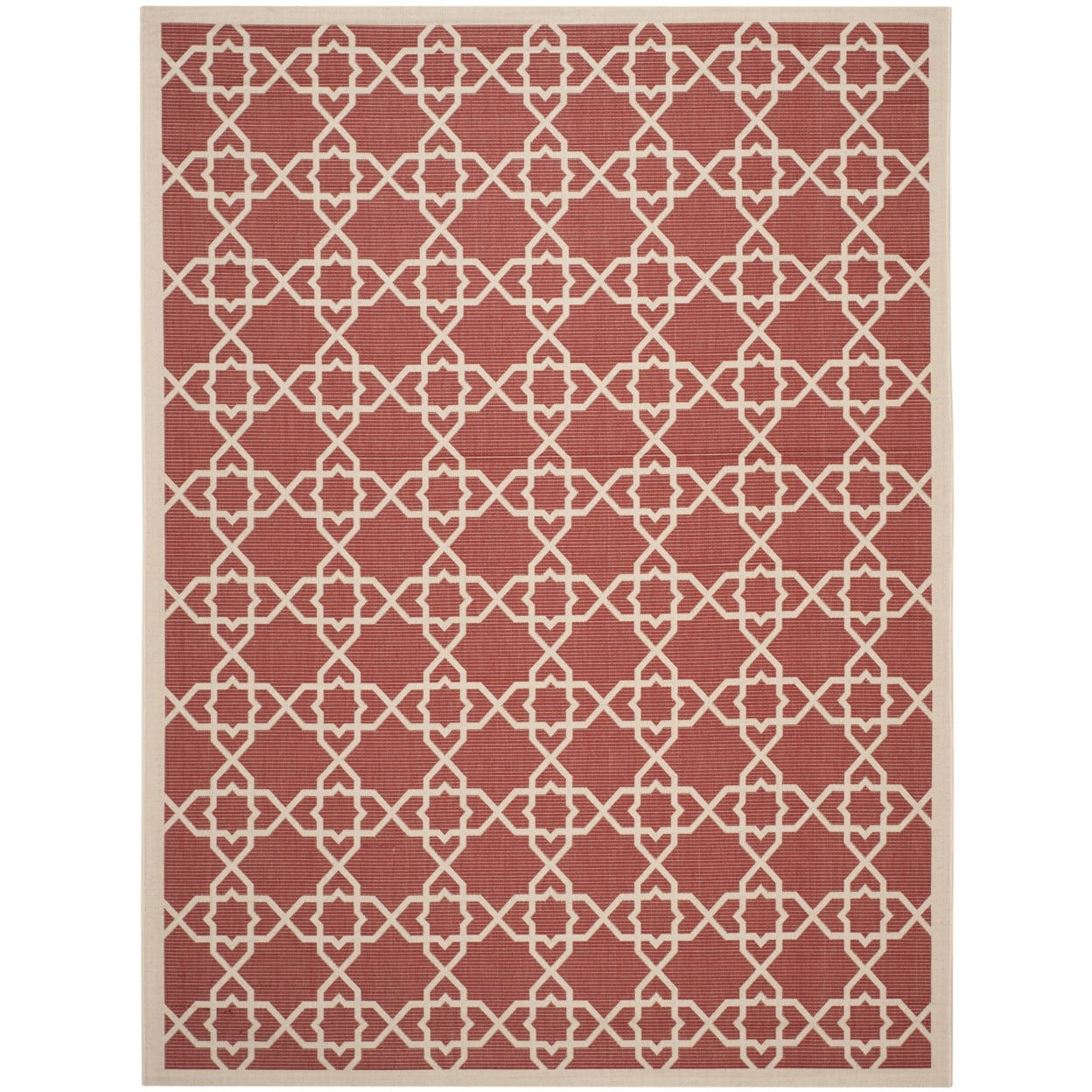 Red and Beige Rectangular Synthetic Trellis Area Rug 8' x 11'