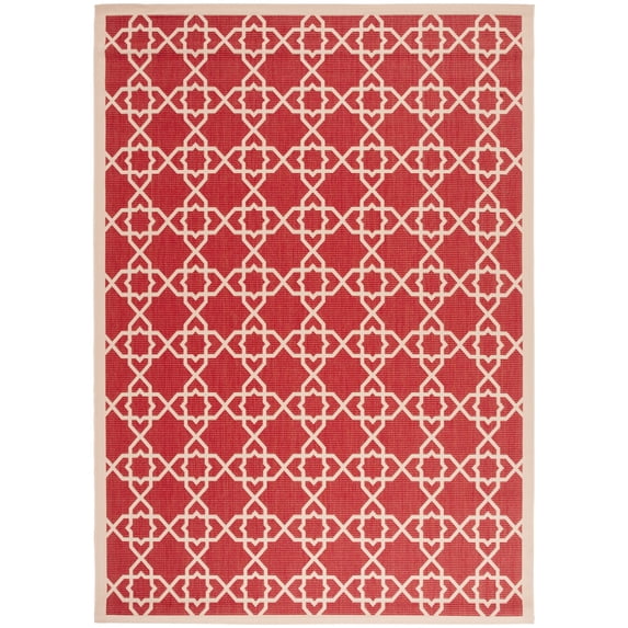 SAFAVIEH Courtyard Carol Geometric Indoor/Outdoor Area Rug, 8' x 11', Red/Beige