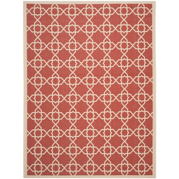SAFAVIEH Courtyard Carol Geometric Indoor/Outdoor Area Rug, 9' x 12', Red/Beige