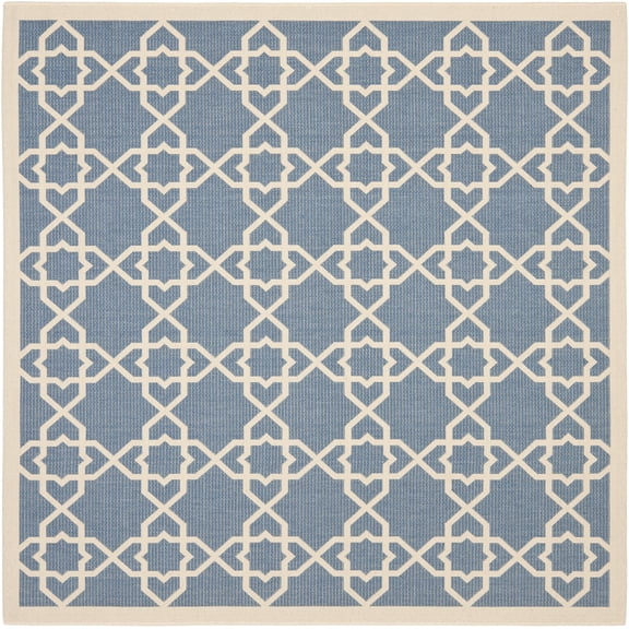 SAFAVIEH Courtyard Carol Geometric Indoor/Outdoor Area Rug, Blue/Beige, 7'10" x 7'10" Square