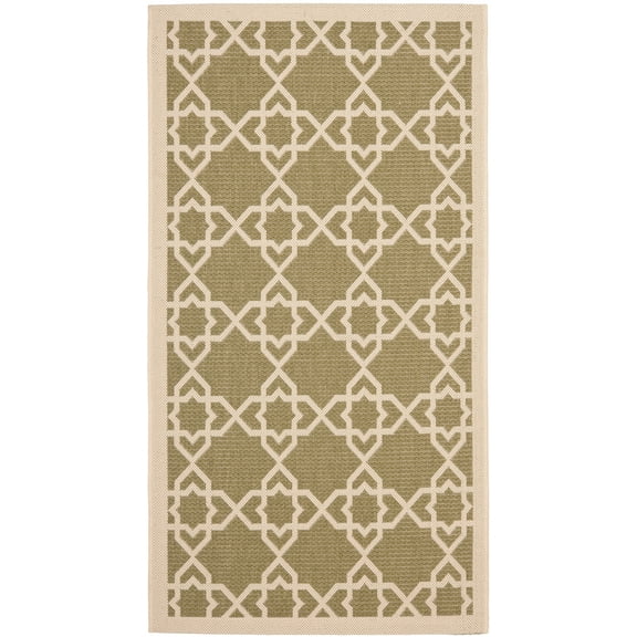 SAFAVIEH Courtyard Carol Geometric Indoor/Outdoor Area Rug, Green/Beige, 2'7" x 5'