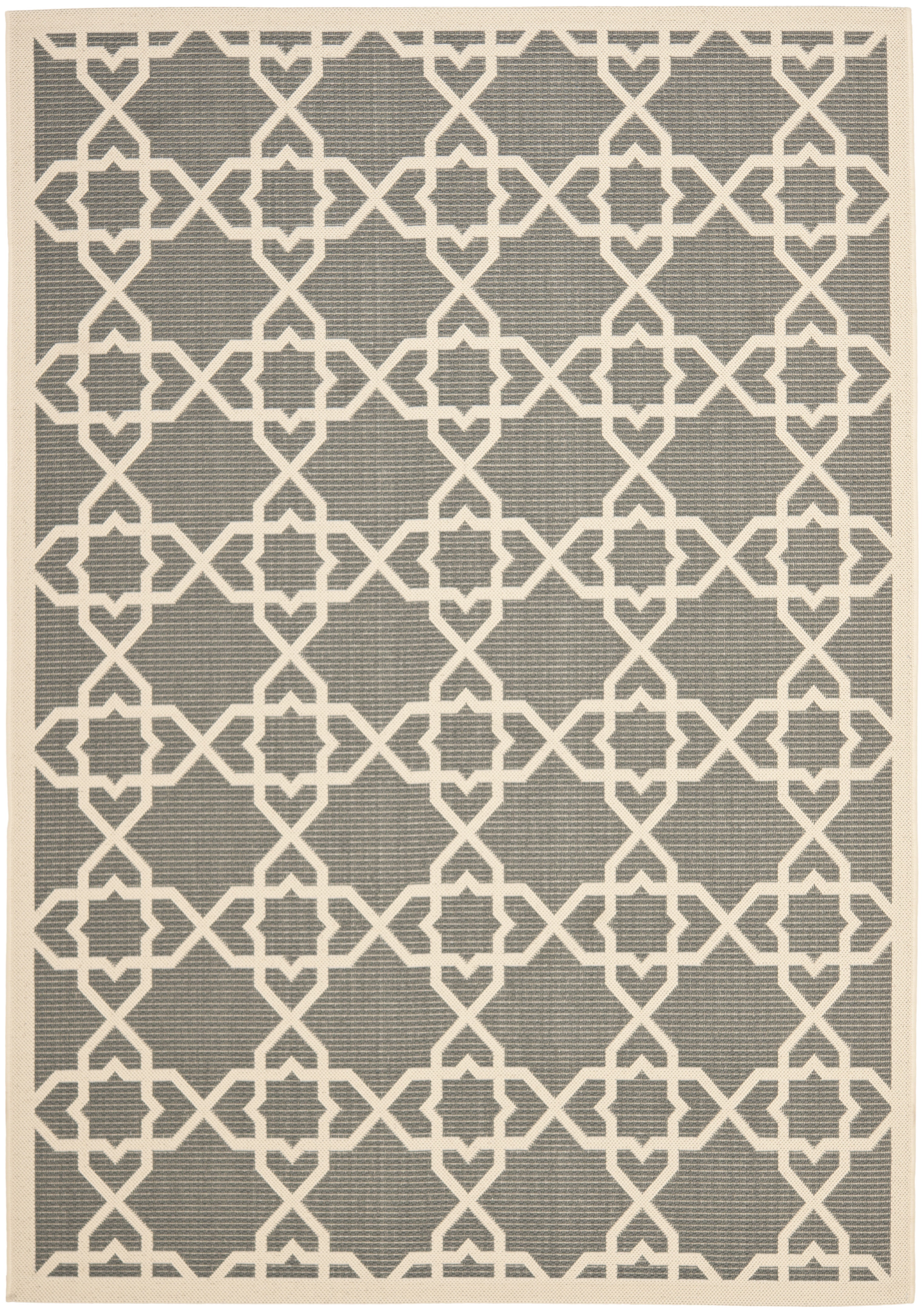 Geometric Grey and Beige Synthetic Outdoor Area Rug