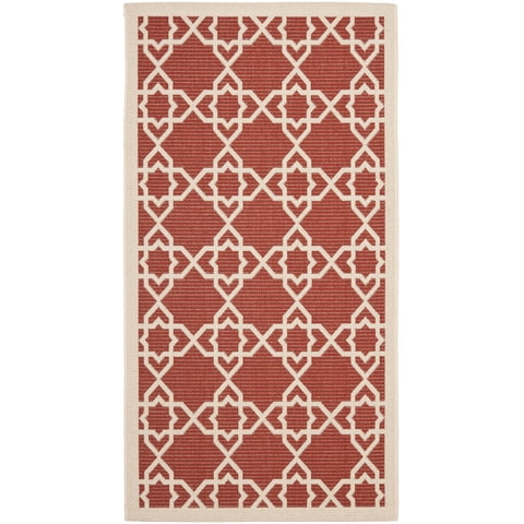 SAFAVIEH Courtyard Carol Geometric Indoor/Outdoor Area Rug, Red/Beige, 2' x 3'7"