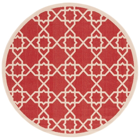SAFAVIEH Courtyard Carol Geometric Indoor/Outdoor Area Rug, Red/Beige, 6'7" x 6'7" Round