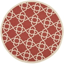 SAFAVIEH Courtyard Carol Geometric Indoor/Outdoor Area Rug, Red/Beige, 6'7" x 6'7" Round