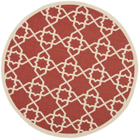 SAFAVIEH Courtyard Carol Geometric Indoor/Outdoor Area Rug, Red/Beige, 6'7" x 6'7" Round