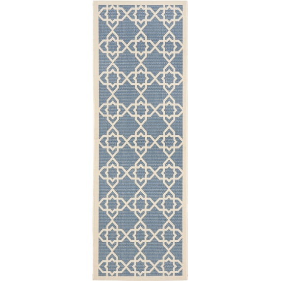 SAFAVIEH Courtyard Carol Geometric Indoor/Outdoor Runner Rug, 2'3" x 10', Blue/Beige
