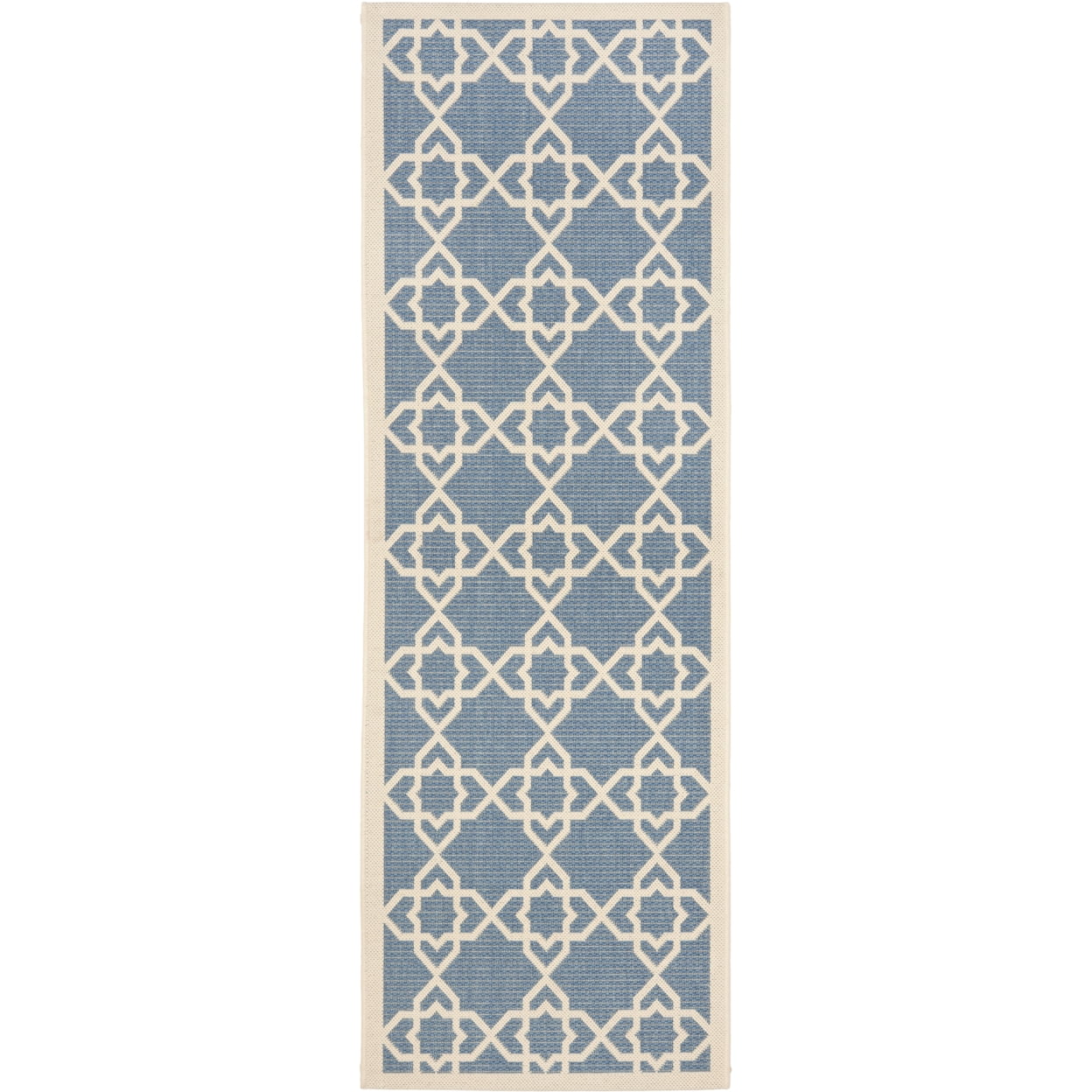Blue and Beige Geometric Indoor/Outdoor Runner Rug