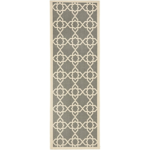 SAFAVIEH Courtyard Carol Geometric Indoor/Outdoor Runner Rug, 2'3" x 10', Grey/Beige