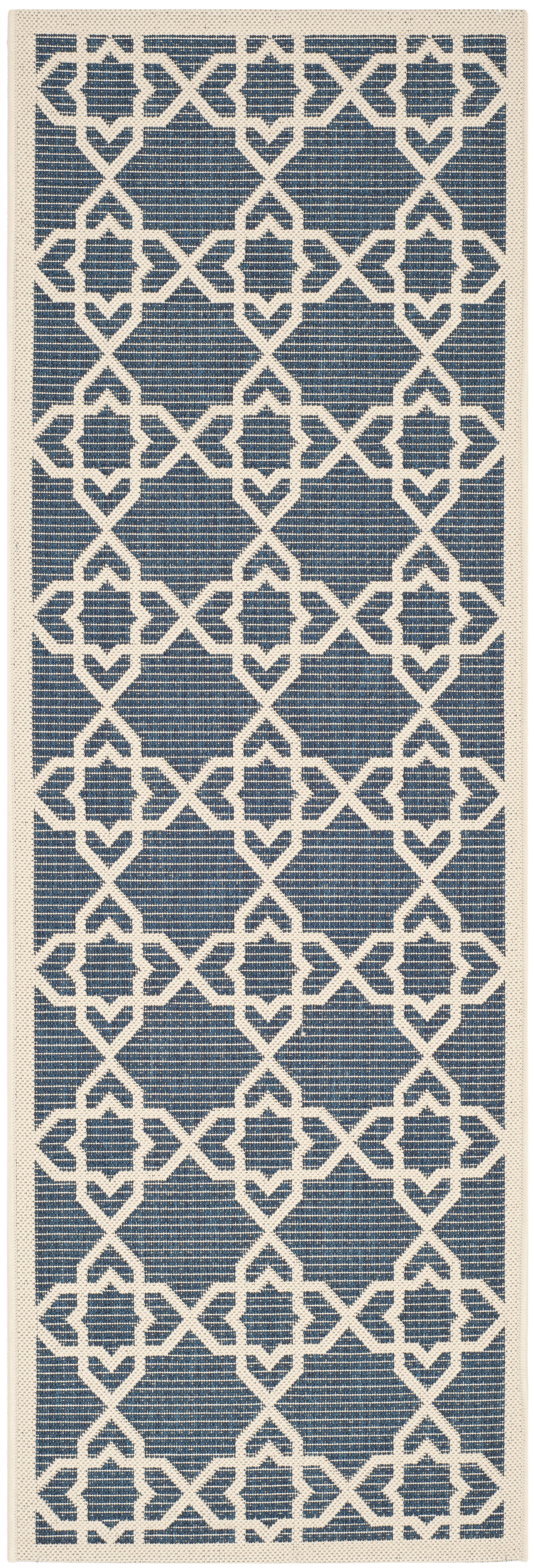 Navy and Beige Trellis Indoor/Outdoor Runner Rug